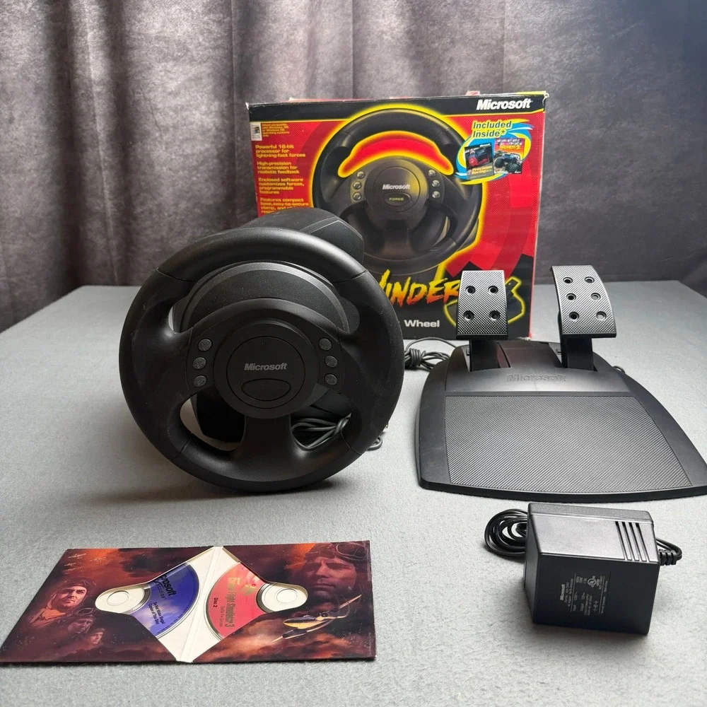 Microsoft SideWinder Force Feedback Racing‎ Wheel PC Steering Wheel Pedals Boxed